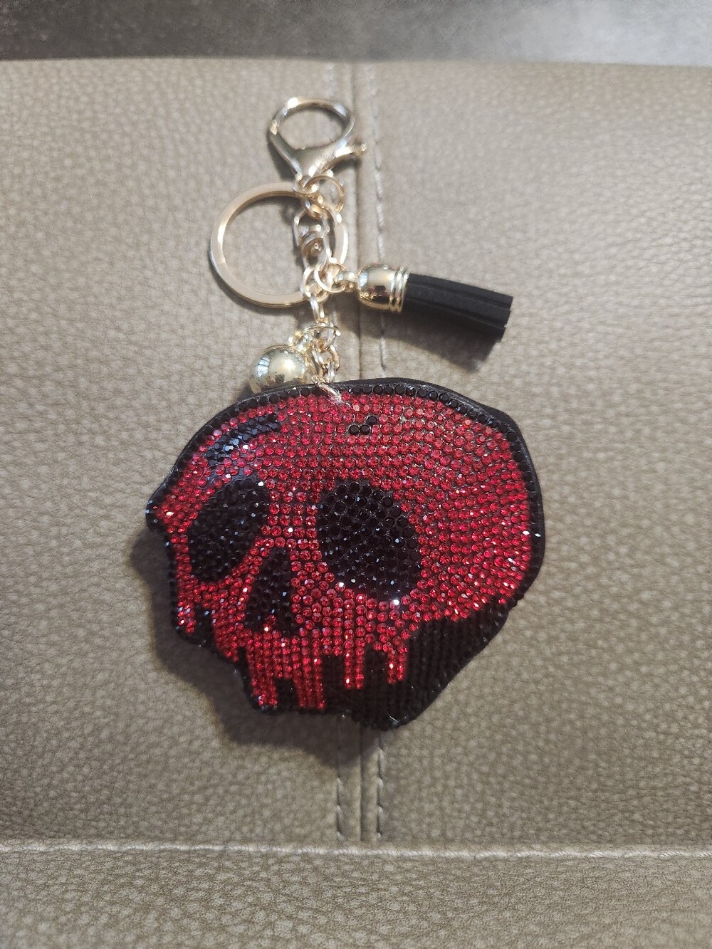 Red Rhinestone Skull Keychain Bag Charm - Women Accessories